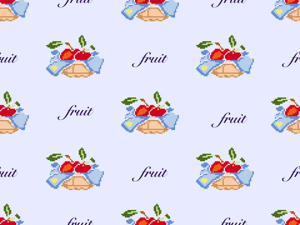 Fruit Basket Cartoon Character Seamless Pattern Blue Background — Stock Photo, Image