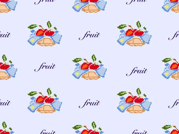 Fruit Basket Cartoon Character Seamless Pattern Blue Background — Stock Vector