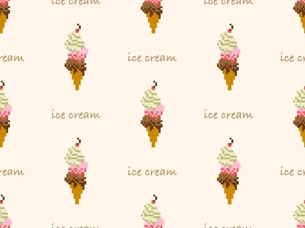 黄色背景下的冰淇淋卡通人物无缝图案 — 图库矢量图片