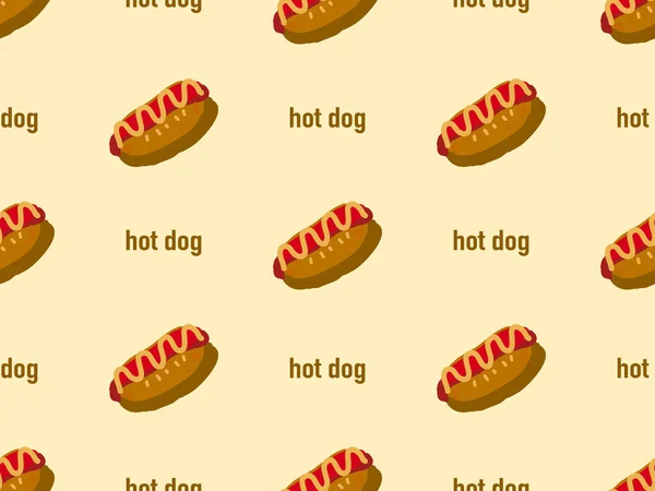 Hot Dog Stripfiguur Naadloos Patroon Gele Achtergrond — Stockvector