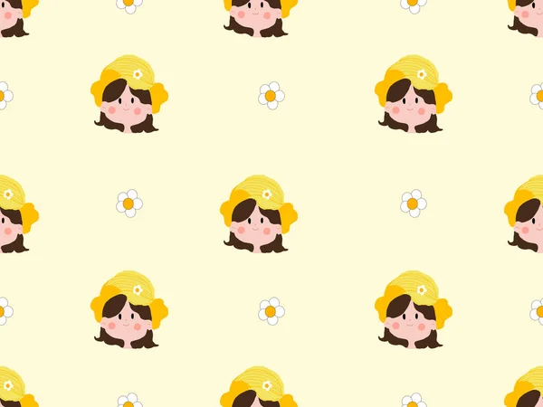 Girl Cartoon Character Seamless Pattern Yellow Background — Archivo Imágenes Vectoriales