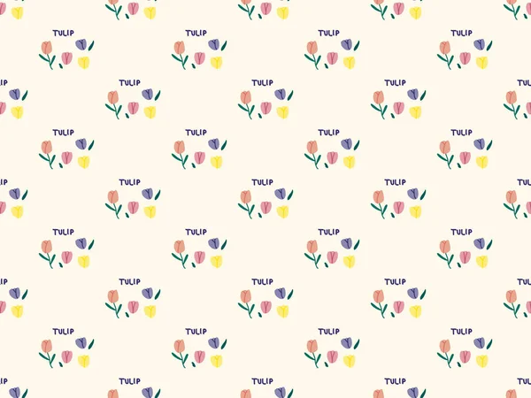 Tulip Cartoon Character Seamless Pattern Yellow Background — 스톡 벡터