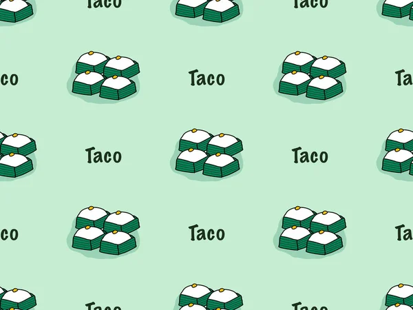 Taco Cartoon Character Seamless Pattern Green Background — 스톡 벡터
