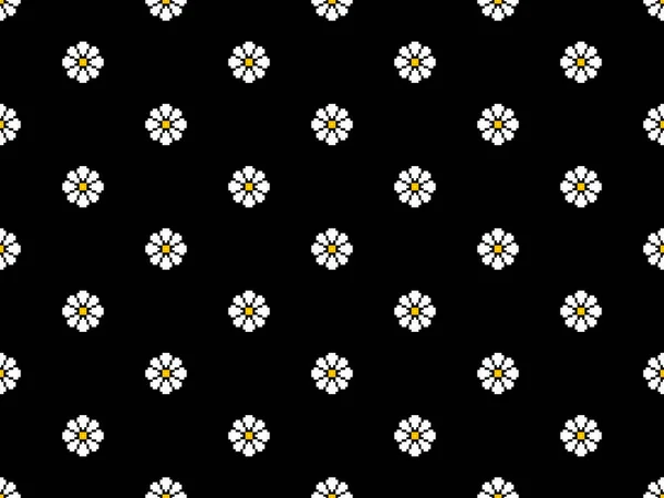 Fleur Dessin Animé Personnage Motif Sans Couture Sur Fond Noir — Image vectorielle
