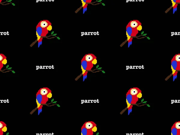 Papoušek Kreslený Znak Bezešvé Vzor Černém Pozadí — Stockový vektor