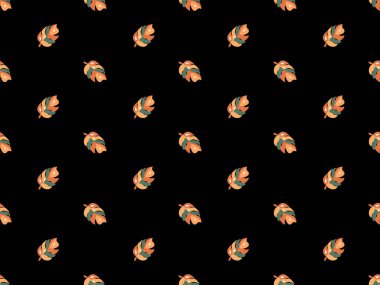 Yaprak karikatür karakteri siyah arkaplanda kusursuz desen.