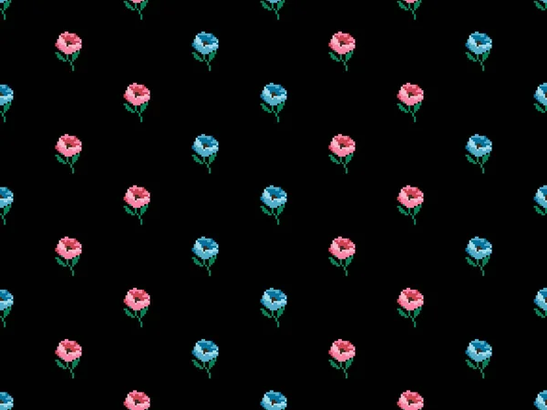 Flower Cartoon Character Seamless Pattern Black Background — Stok Vektör