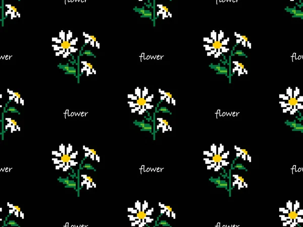 Flower Cartoon Character Seamless Pattern Black Background — Stok Vektör