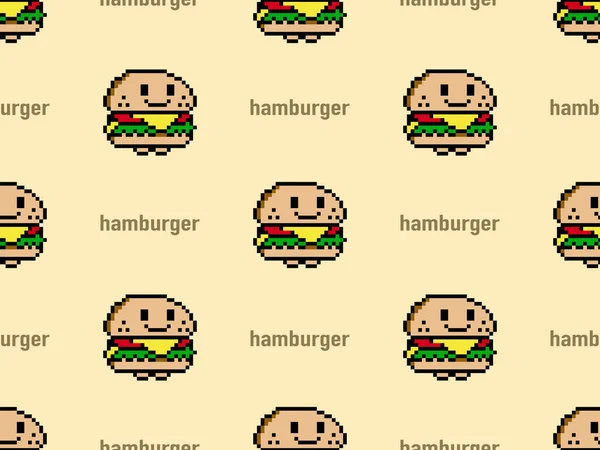 Hamburger Cartoon Karakter Naadloos Patroon Gele Achtergrond — Stockvector