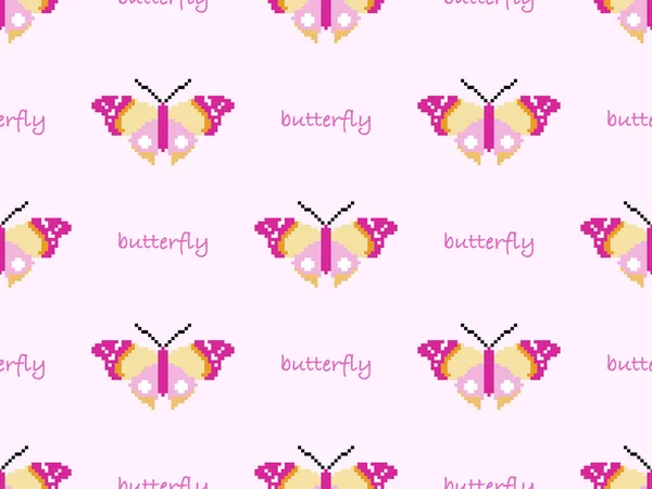 Butterfly Stripfiguur Naadloos Patroon Roze Achtergrond — Stockvector