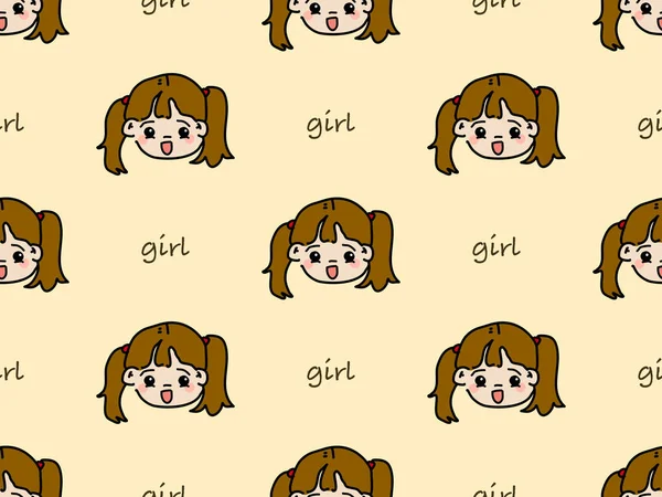 Girl Cartoon Character Seamless Pattern Yellow Background — Archivo Imágenes Vectoriales