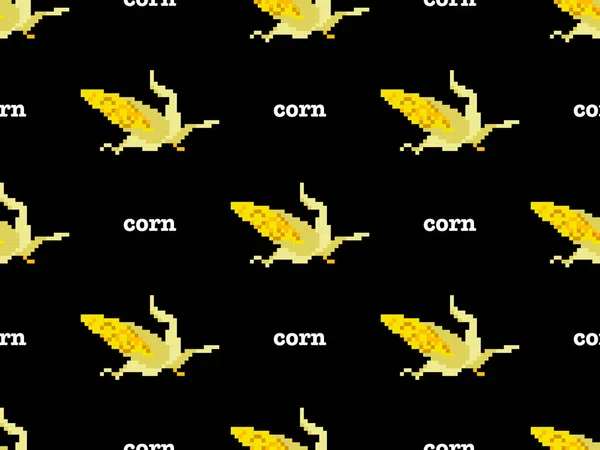Kukuřice Kreslený Znak Bezešvé Vzor Černém Pozadí — Stockový vektor