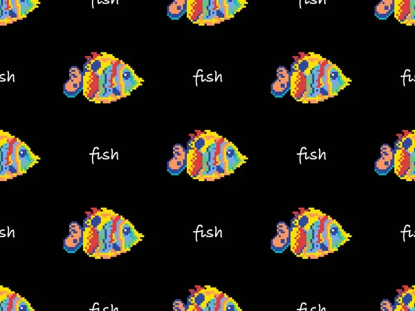 Fish Cartoon Character Seamless Pattern Black Background — Stock Vector