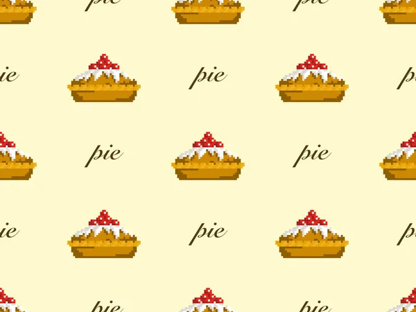 Pie cartoon character seamless pattern on yellow background.