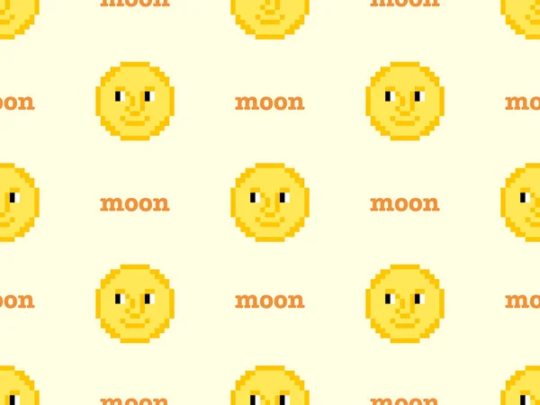 Moon cartoon character seamless pattern on yellow background.
