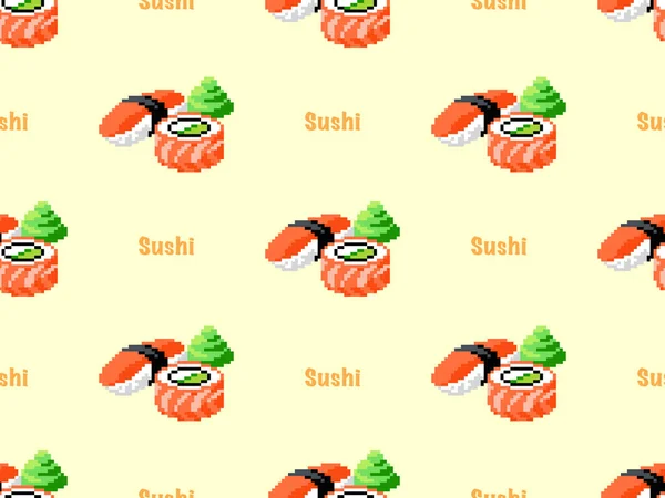 Sushi cartoon character seamless pattern on yellow background.
