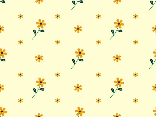 flower cartoon character seamless pattern on yellow background.