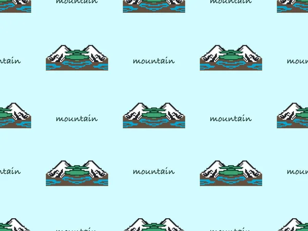 Mountain cartoon character seamless pattern on blue background.