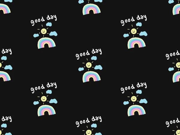 Good day cartoon character seamless pattern on black background.