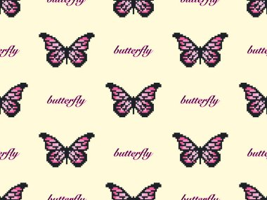 Kelebek çizgi film karakteri sarı arka planda kusursuz desen