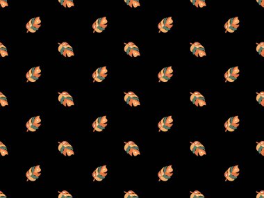 Yaprak karikatür karakteri siyah arkaplanda kusursuz desen.