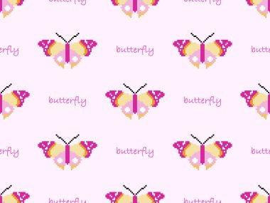 Kelebek çizgi film karakteri pembe arka planda kusursuz desen.