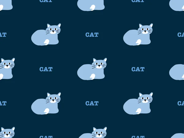Cat cartoon character seamless pattern on blue background.