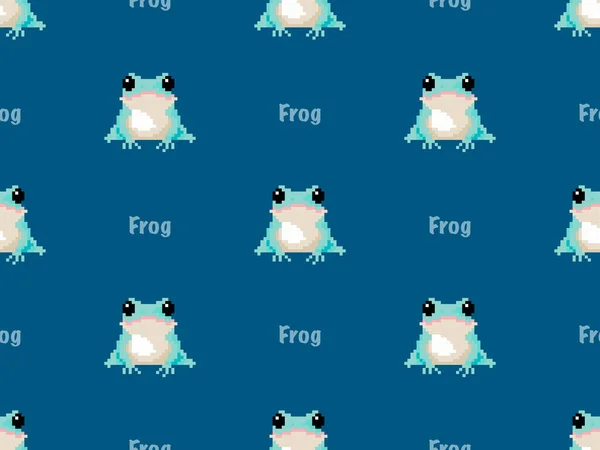 Frog cartoon character seamless pattern on blue background.