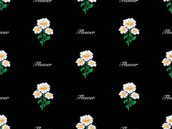 Flower cartoon character seamless pattern on black background.