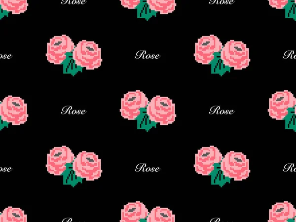 Rose cartoon character seamless pattern on black background.