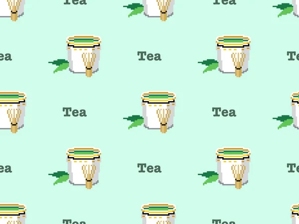 Tea Cartoon Character Seamless Pattern Green Background — Stock Photo, Image