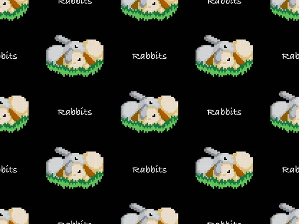 Rabbits cartoon character seamless pattern on black background.