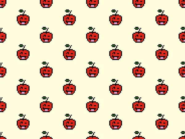 Apple cartoon character seamless pattern on yellow background.