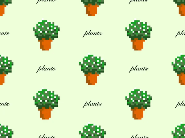 Plants cartoon character seamless pattern on green background.
