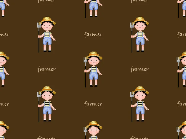 Farmer cartoon character seamless pattern on brown background.
