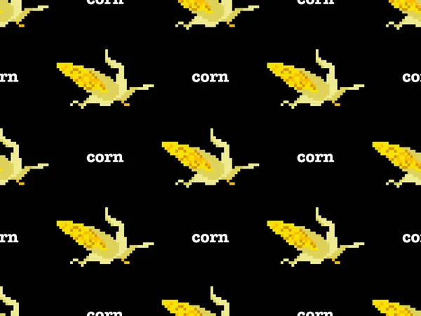 Corn cartoon character seamless pattern on black background.