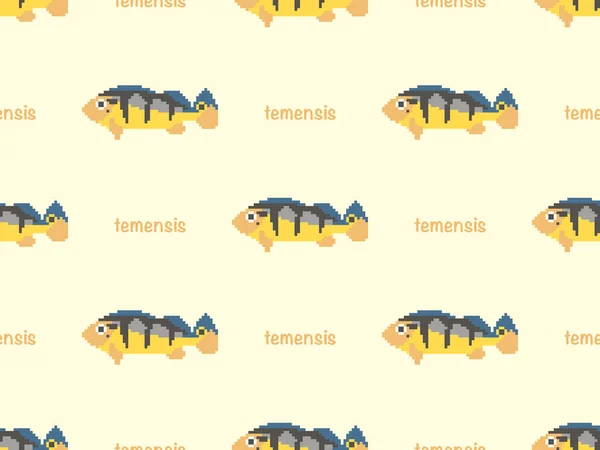 Fish cartoon character seamless pattern on yellow background.