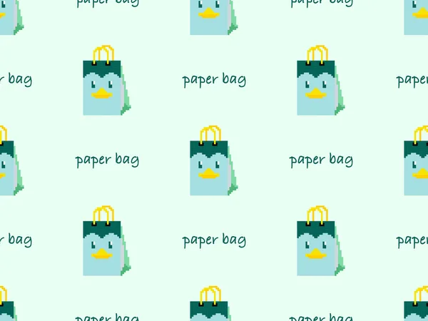Paper bag cartoon character seamless pattern on green background
