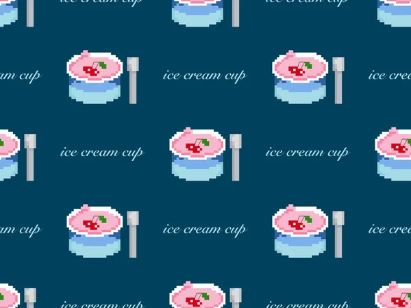 Ice Cream Cartoon Character Seamless Pattern Blue Background — Stock Vector