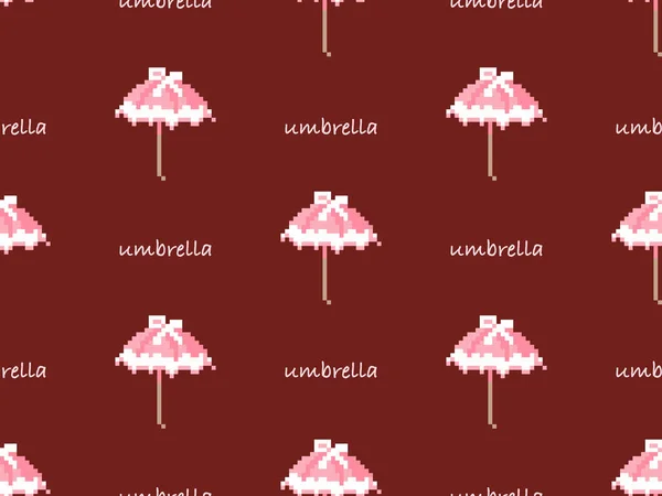 Umbrella cartoon character seamless pattern on red background.