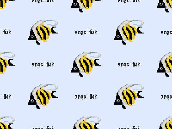 Angel fish cartoon character seamless pattern on blue background