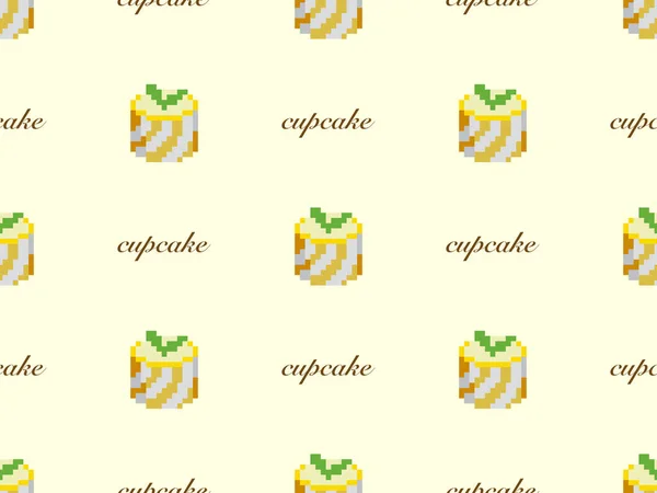 Cup cake cartoon character seamless pattern on yellow background