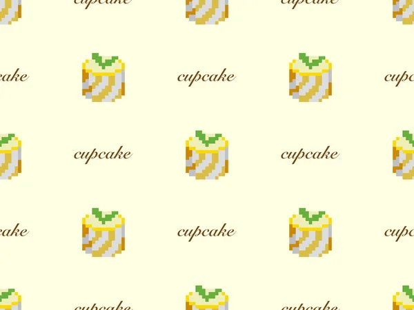 Cup cake cartoon character seamless pattern on yellow background