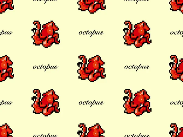 Octopus Cartoon Character Seamless Pattern Yellow Background — Vetor de Stock