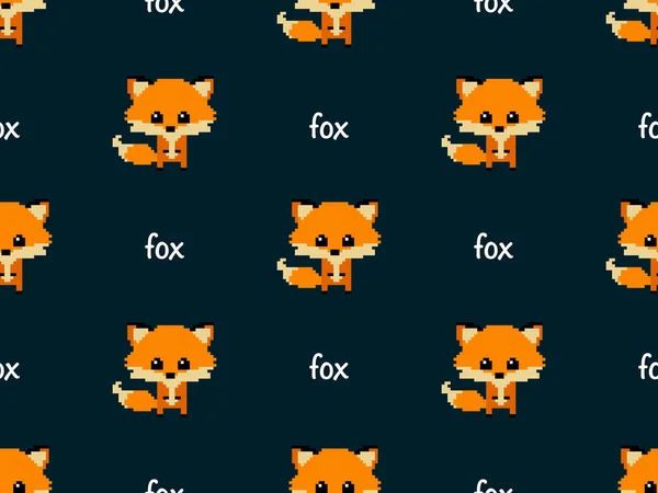 Fox cartoon character seamless pattern on black background.