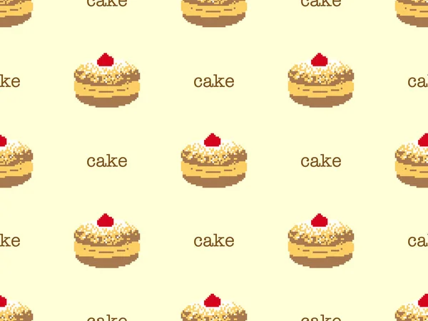 黄色の背景にケーキ漫画のキャラクターシームレスパターン — ストック写真