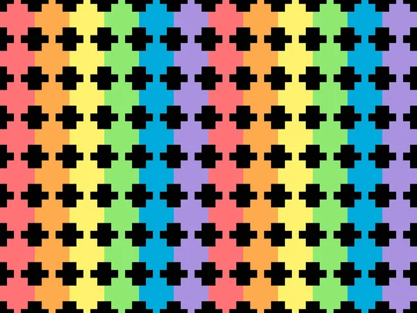 Geometric Rainbow Cartoon Character Seamless Pattern Black Background — Stok Vektör