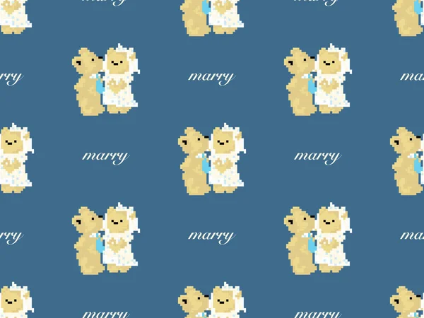 Wedding Bear Cartoon Character Seamless Pattern Blue Background — Vector de stock