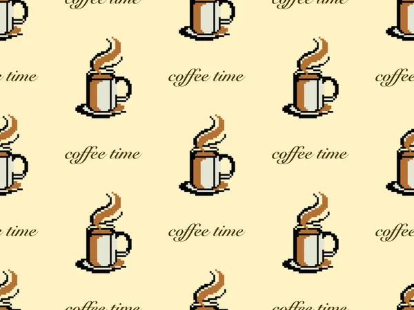 Kaffee Cartoon Figur Nahtloses Muster Auf Gelbem Hintergrund — Stockfoto