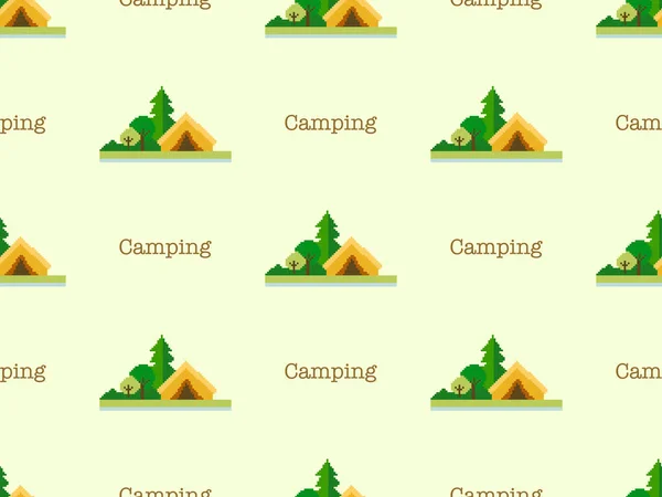 Camping Cartoon Character Seamless Pattern Yellow Background — 스톡 사진